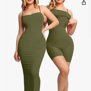 Popilush Shaper Dress Ruched Bodycon - Built in Shapewear Sleeveless Long Dress